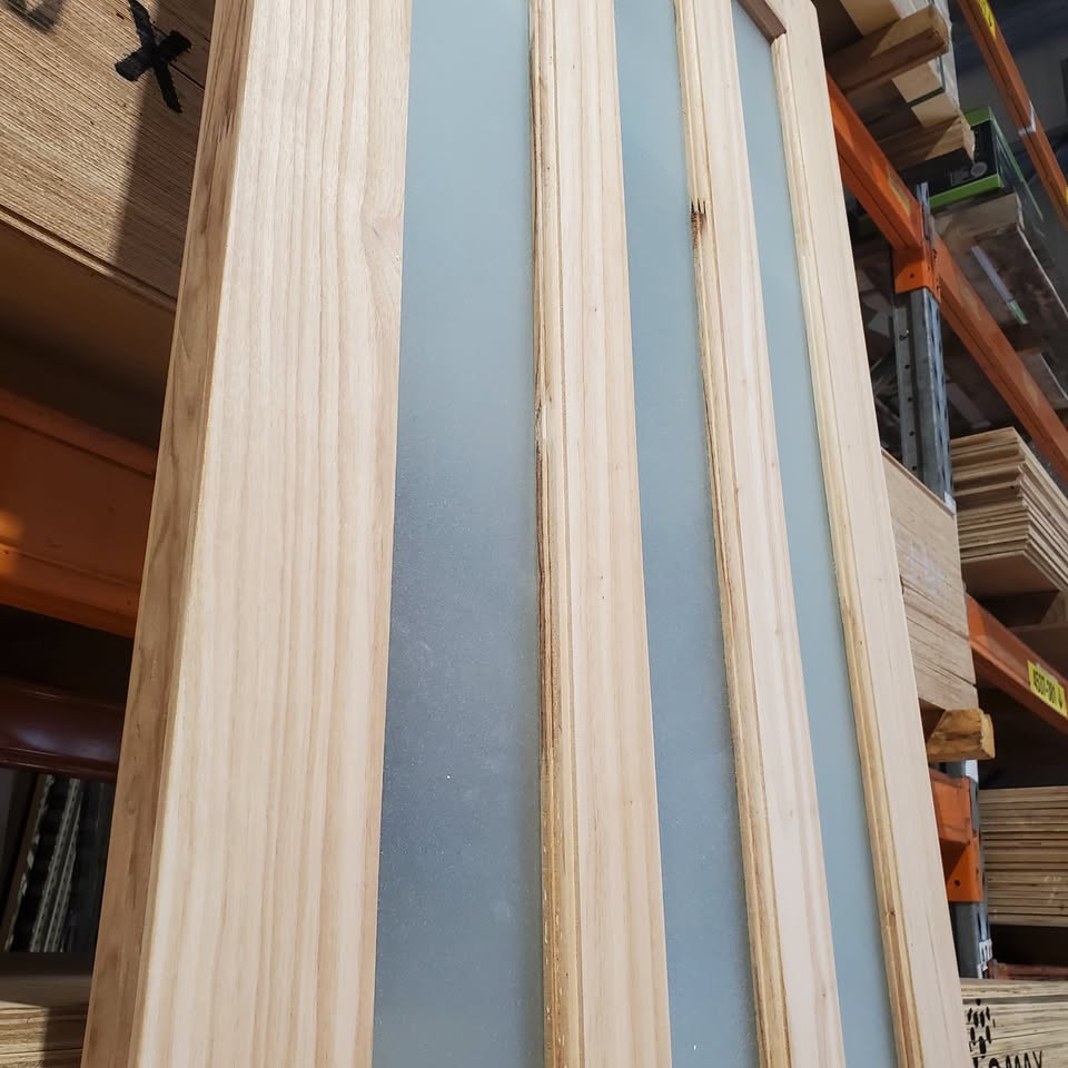 Timber Entry Door - 2037h x 820w Solid Core w/ 3 x Obscure (Frosted) Glass *New Imported* 40014