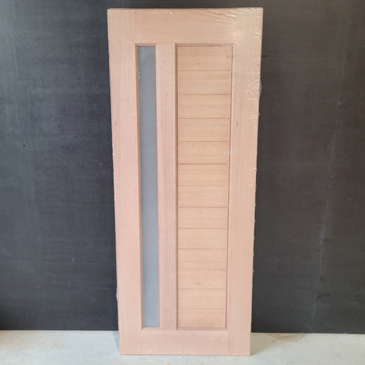 Timber Entry Door - 2040h x 820w Solid Core w/ 1 x Vertical Obscure (Frosted) Glass *New* 40017