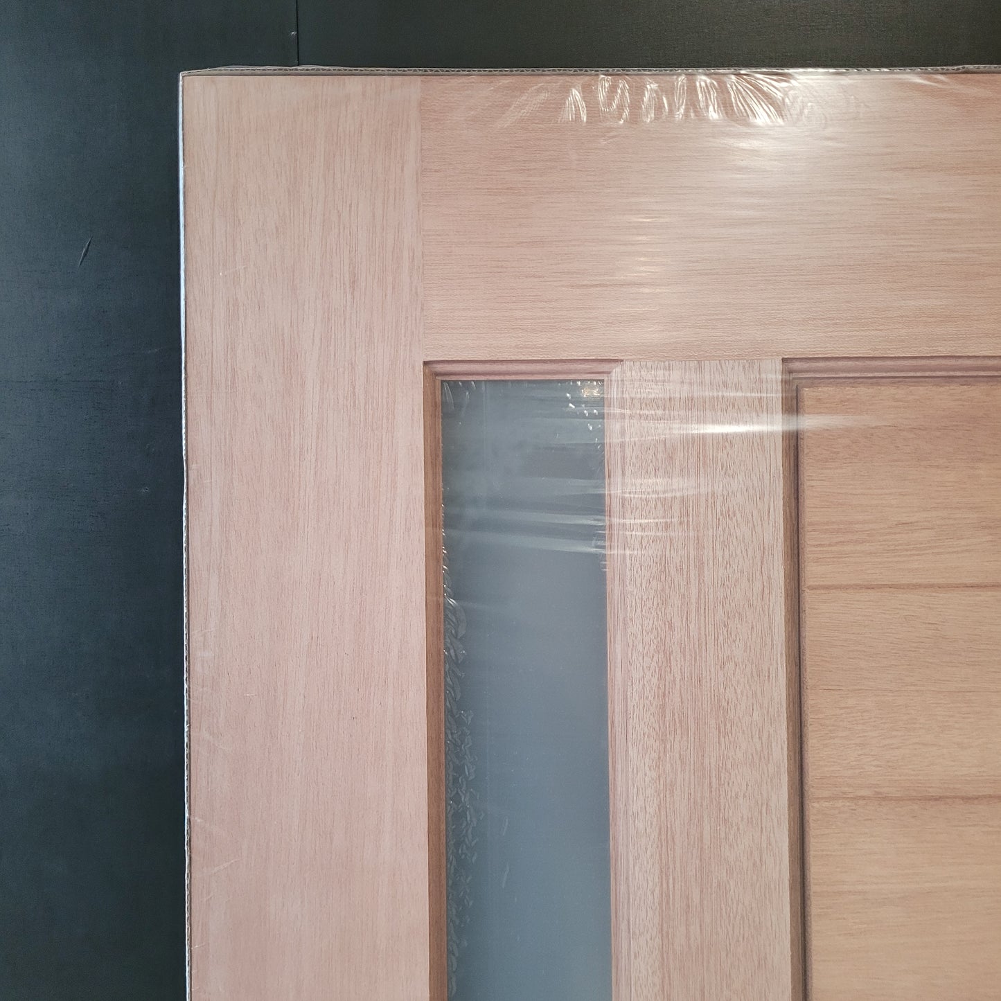 Timber Entry Door - 2040h x 820w Solid Core w/ 1 x Vertical Obscure (Frosted) Glass *New* 40017