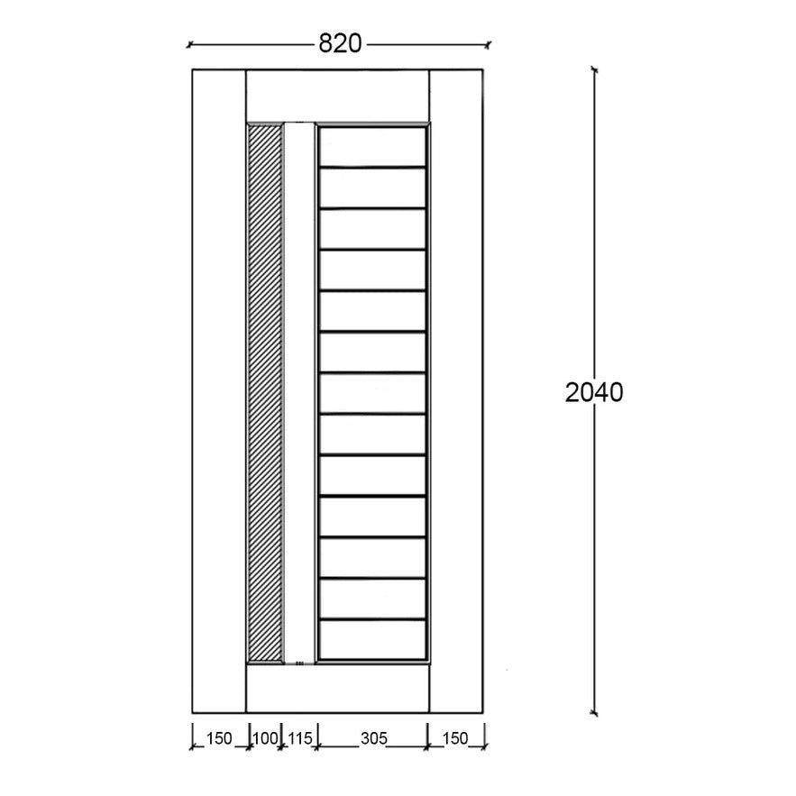 Timber Entry Door - 2040h x 820w Solid Core w/ 1 x Vertical Obscure (Frosted) Glass *New* 40017