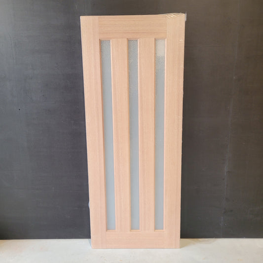 Timber Entry Door - 2040h x 820w Solid Core w/ 3 x Vertical Obscure (Frosted) Glass *New* 40018
