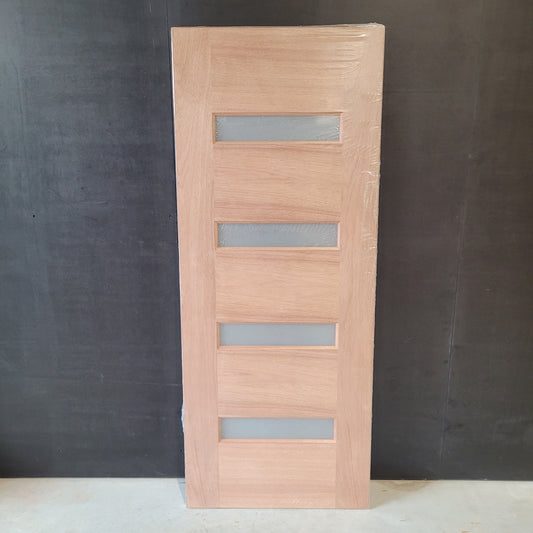 Timber Entry Door - 2040h x 820w Solid Core w/ 4 x Horizontal Obscure (Frosted) Glass *New* 40019