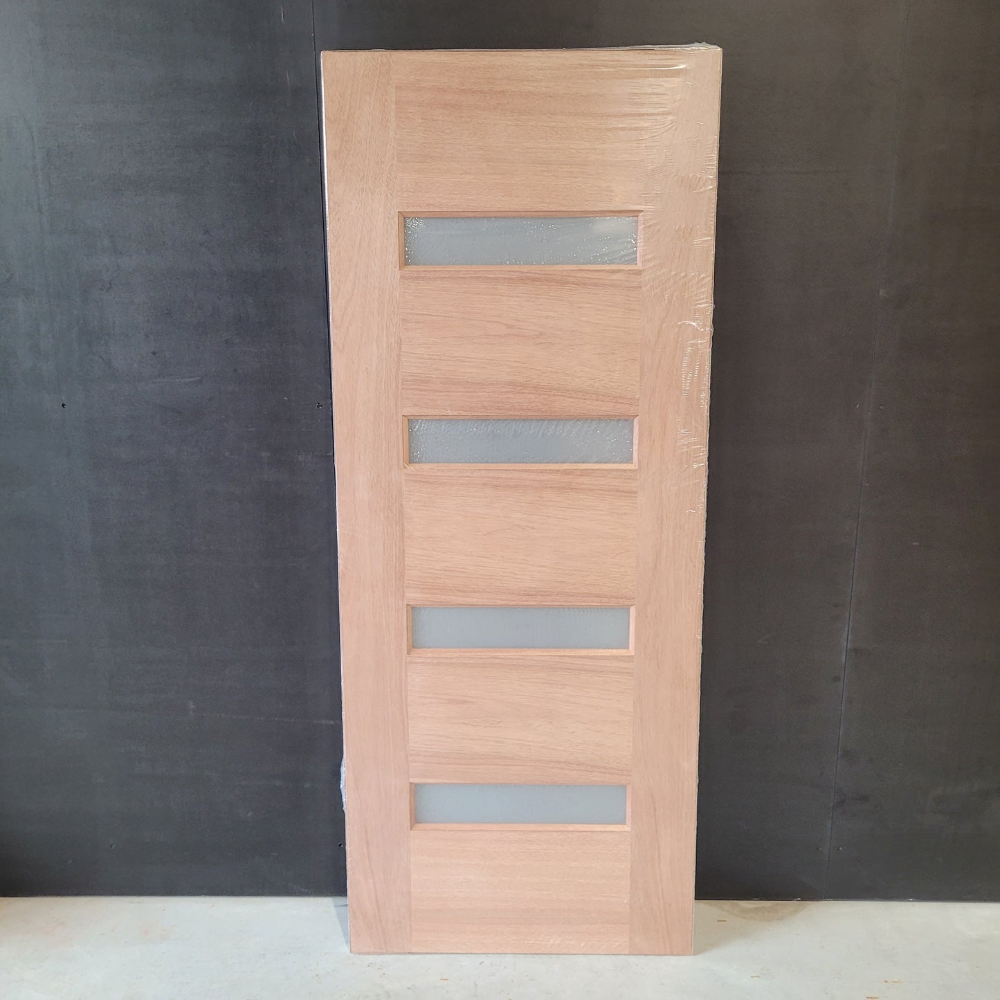 Timber Entry Door - 2040h x 820w Solid Core w/ 4 x Horizontal Obscure (Frosted) Glass *New* 40019