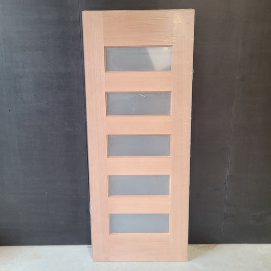 Timber Entry Door - 2040h x 820w Solid Core w/ 5 x Horizontal Obscure (Frosted) Glass *New* 40020