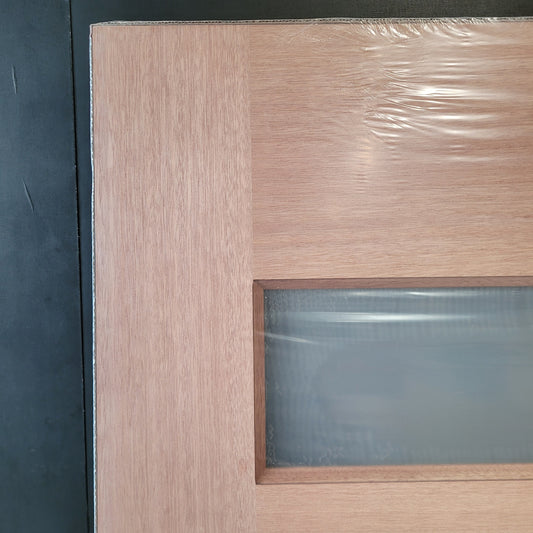 Timber Entry Door - 2040h x 820w Solid Core w/ 5 x Horizontal Obscure (Frosted) Glass *New* 40020
