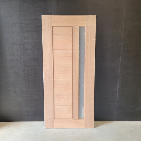 Timber Entry Door - 2040h x 920w Solid Core w/ 1 x Vertical Obscure (Frosted) Glass *New* 40021