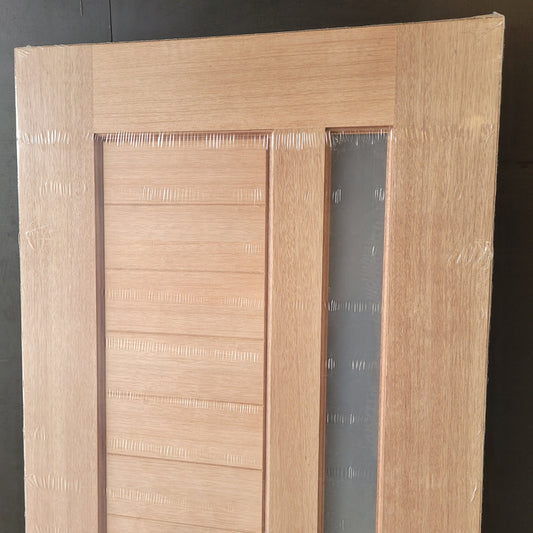 Timber Entry Door - 2040h x 920w Solid Core w/ 1 x Vertical Obscure (Frosted) Glass *New* 40021