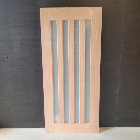 Timber Entry Door - 2040h x 920w Solid Core w/ 4 x Vertical Obscure (Frosted) Glass *New* 40022