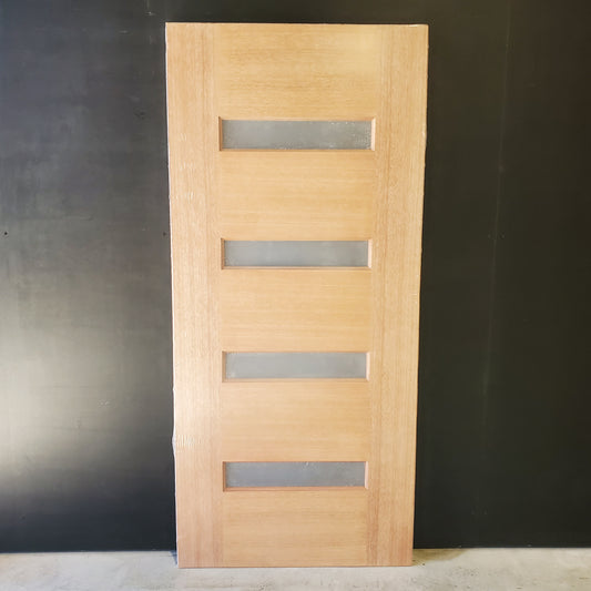 Timber Entry Door - 2040h x 920w Solid Core w/ 4 x Horizontal Obscure (Frosted) Glass *New* 40023
