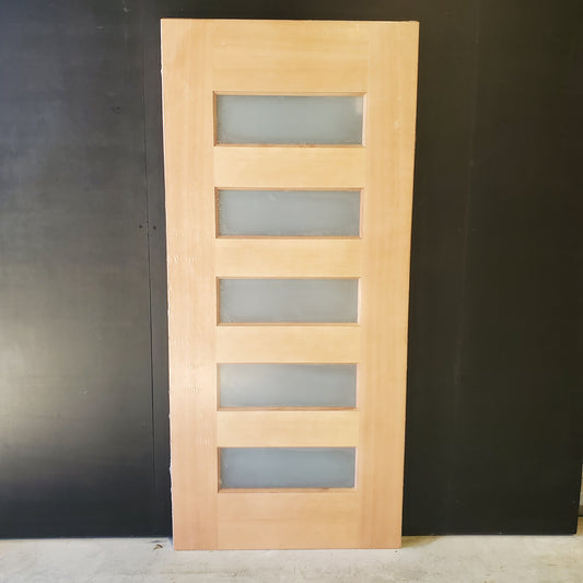 Timber Entry Door - 2040h x 920w Solid Core w/ 5 x Horizontal Obscure (Frosted) Glass *New* 40024