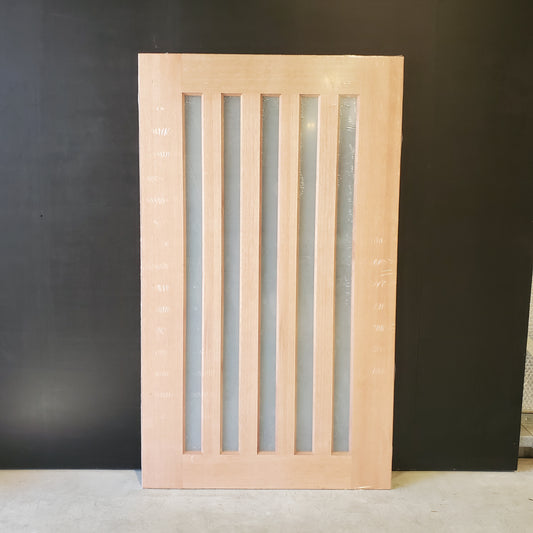 Timber Entry Door - 2040h x 1200w Solid Core w/ 5 x Vertical Obscure (Frosted) Glass *New* 40026