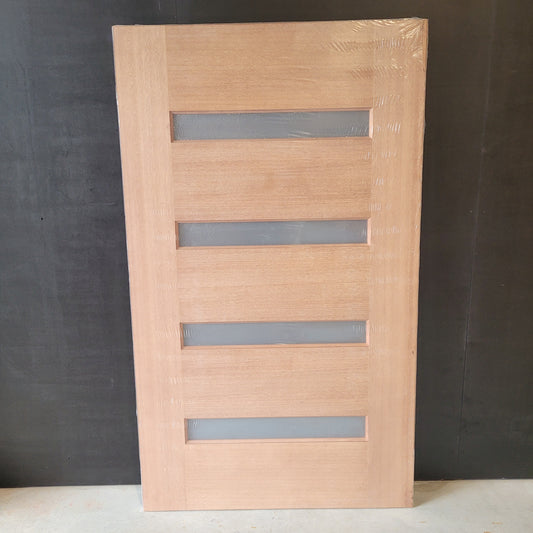 Timber Entry Door - 2040h x 1200w Solid Core w/ 4 x Horizontal Obscure (Frosted) Glass *New* 40027