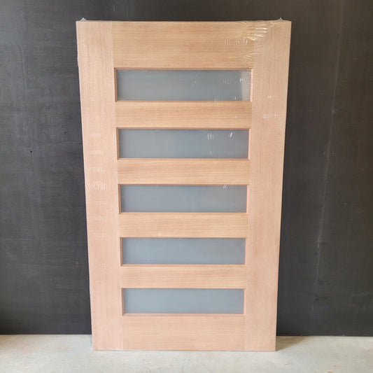 Timber Entry Door - 2040h x 1200w Solid Core w/ 5 x Horizontal Obscure (Frosted) Glass *New* 40028