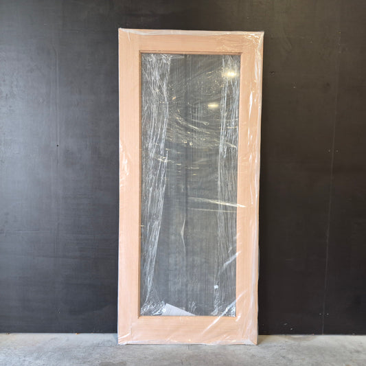 Timber Entry Door - 2040h x 920w Solid Core w/ 1 x Full Panel Clear Glass *New* 40053