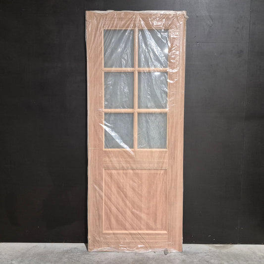 Timber Entry Door - 2040h x 820w Solid Core w/ 6 x Obscure (Frosted) Glass + Infill Panel *New* 40054