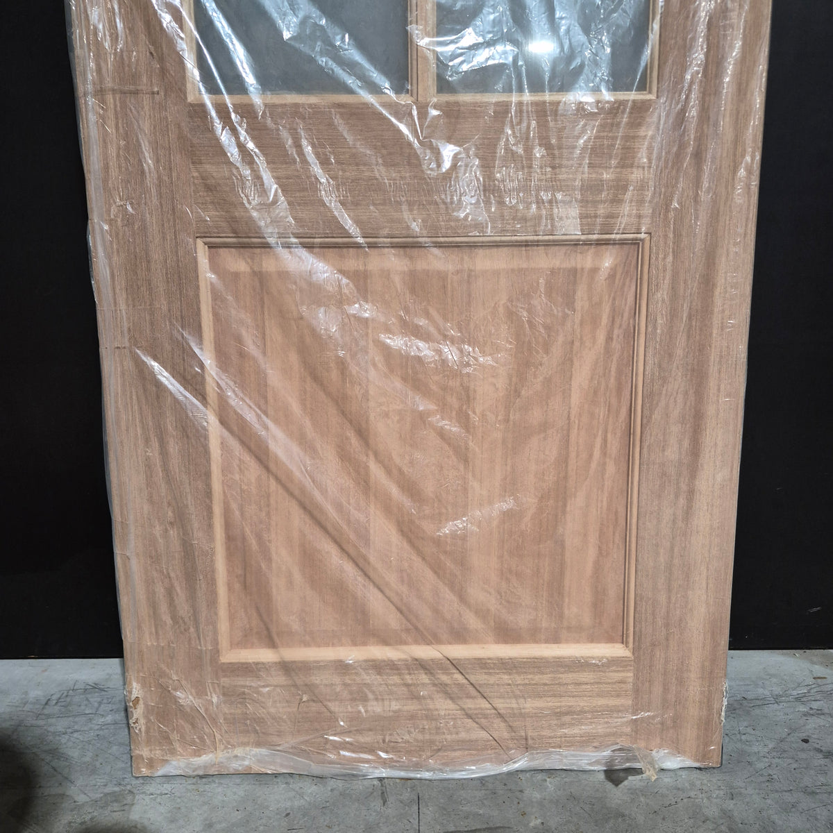 Timber Entry Door - 2040h x 820w Solid Core w/ 6 x Obscure (Frosted) Glass + Infill Panel *New* 40054