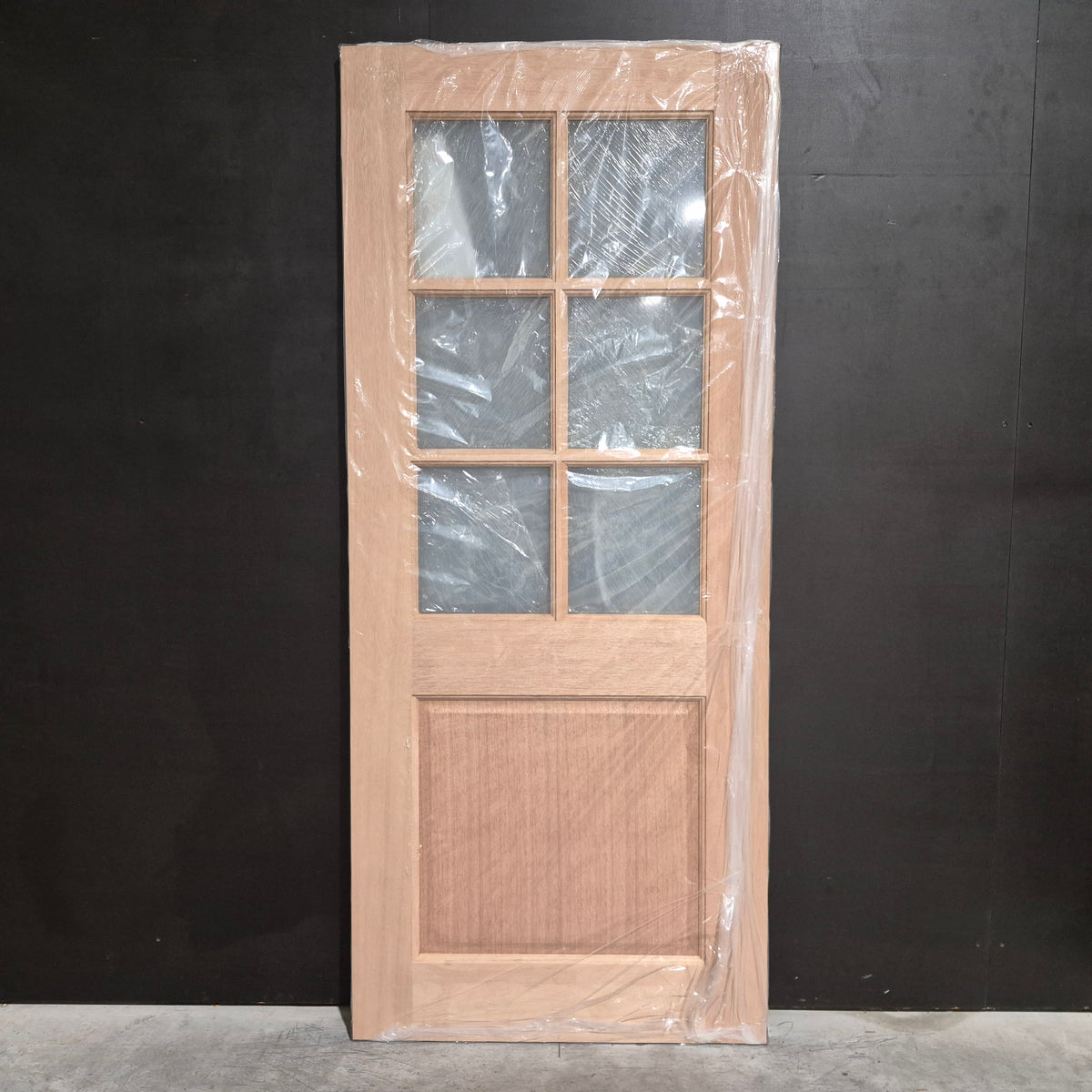 Timber Entry Door - 2040h x 870w Solid Core w/ 6 x Obscure (Frosted) Glass + Infill Panel *New* 40055