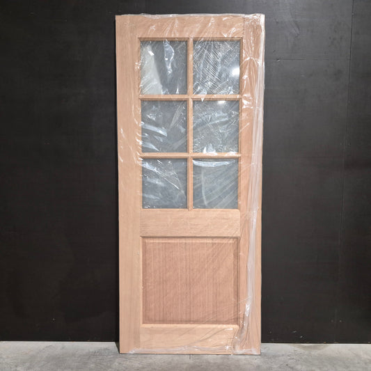 Timber Entry Door - 2040h x 870w Solid Core w/ 6 x Obscure (Frosted) Glass + Infill Panel *New* 40055