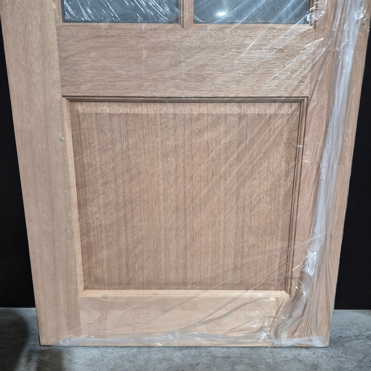 Timber Entry Door - 2040h x 870w Solid Core w/ 6 x Obscure (Frosted) Glass + Infill Panel *New* 40055
