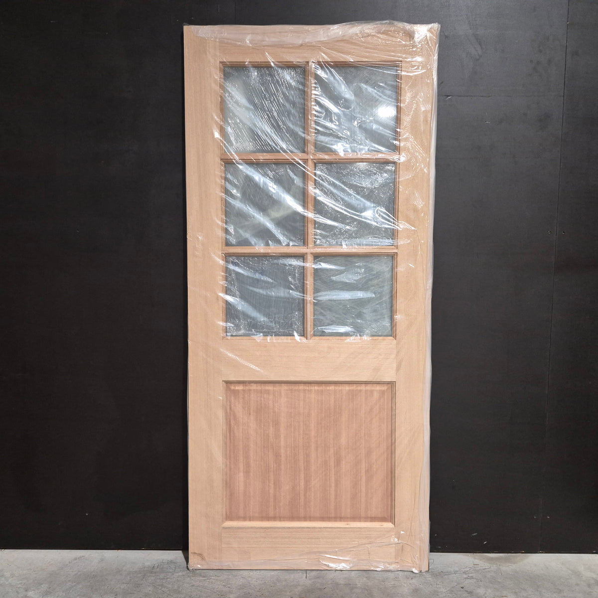 Timber Entry Door - 2040h x 920w Solid Core w/ 6 x Obscure (Frosted) Glass + Infill Panel *New* 40056