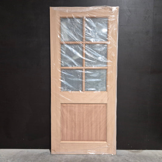Timber Entry Door - 2040h x 920w Solid Core w/ 6 x Obscure (Frosted) Glass + Infill Panel *New* 40056