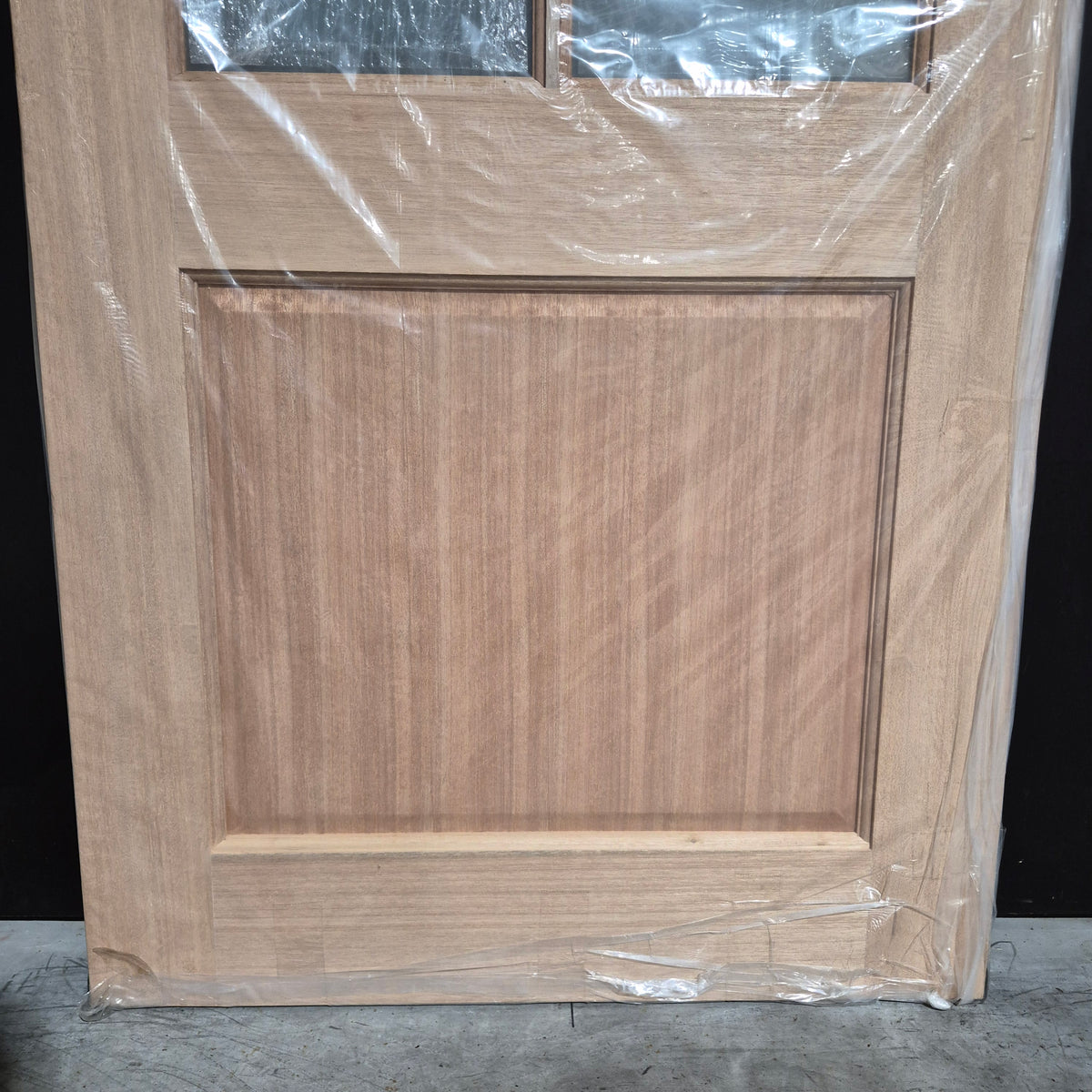 Timber Entry Door - 2040h x 920w Solid Core w/ 6 x Obscure (Frosted) Glass + Infill Panel *New* 40056