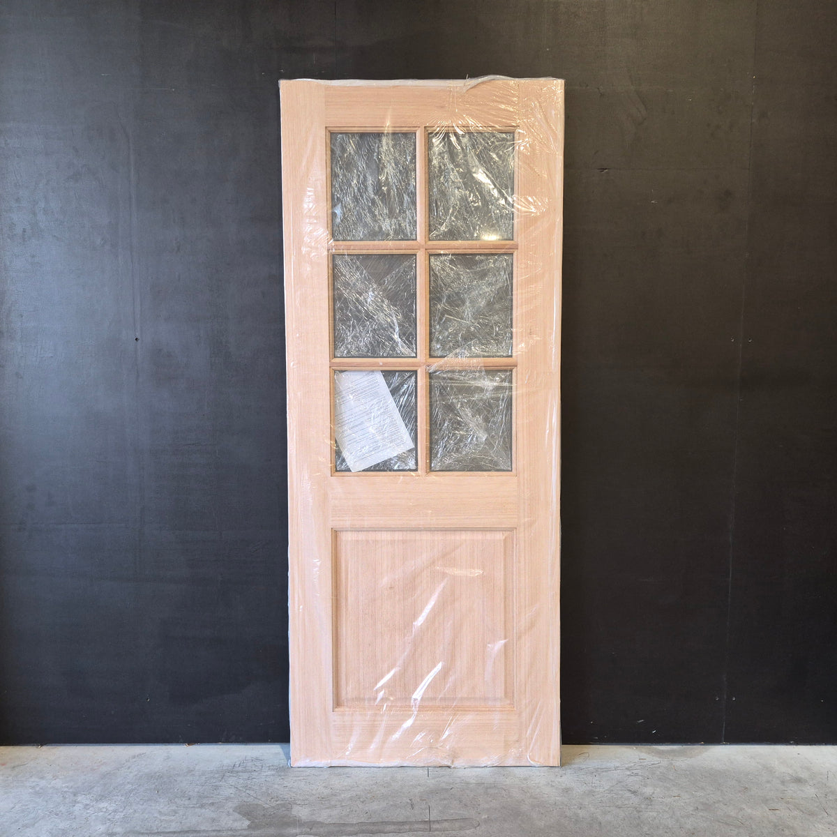 Timber Entry Door - 2040h x 820w Solid Core w/ 6 x Clear Glass + Infill Panel *New* 40057