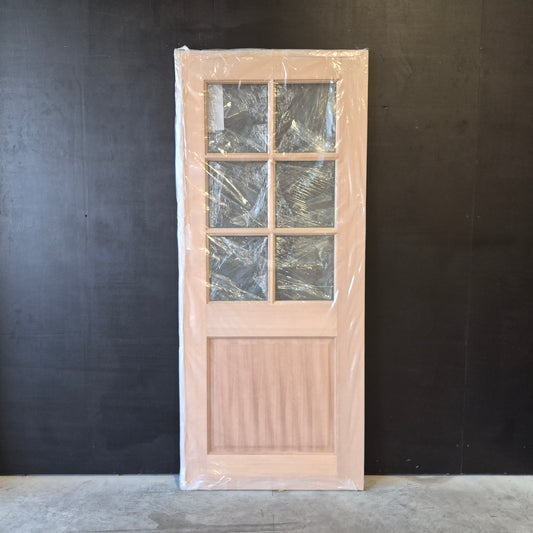 Timber Entry Door - 2040h x 870w Solid Core w/ 6 x Clear Glass + Infill Panel *New* 40058