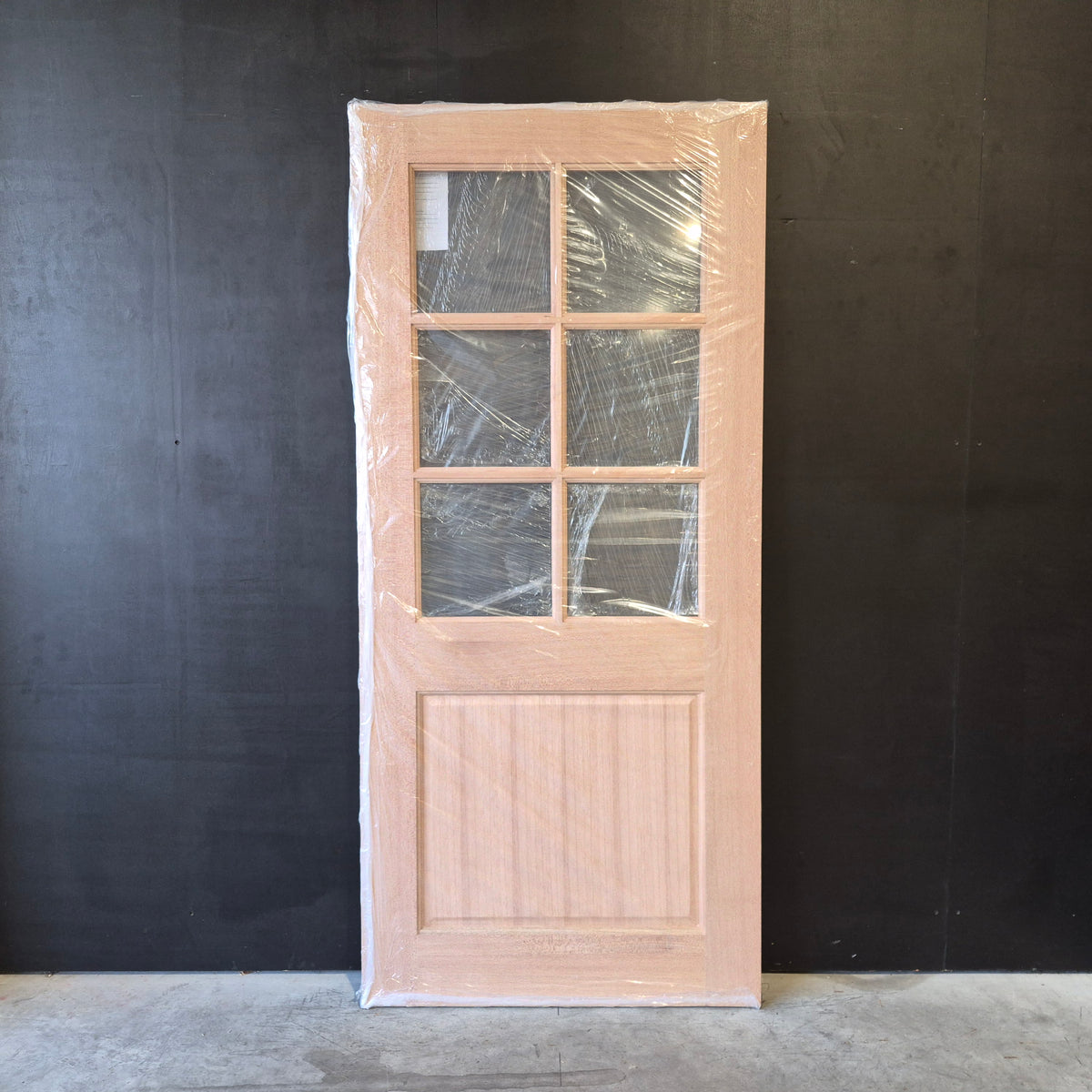 Timber Entry Door - 2040h x 920w Solid Core w/ 6 x Clear Glass + Infill Panel *New* 40059