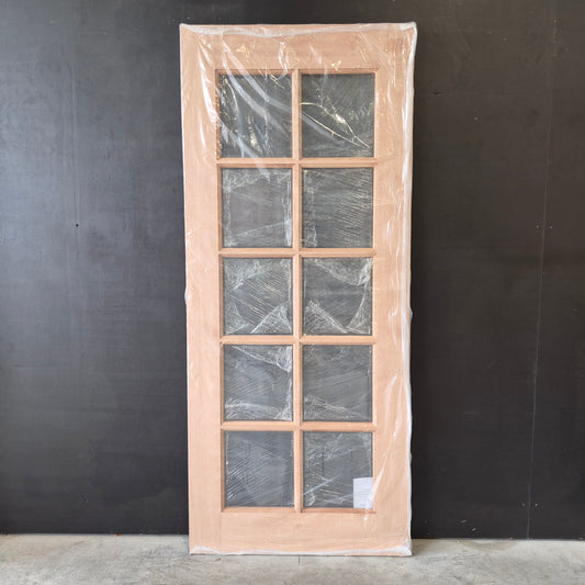 Timber Entry Door - 2040h x 870w Solid Core w/ 10 x Clear Glass *New* 40061