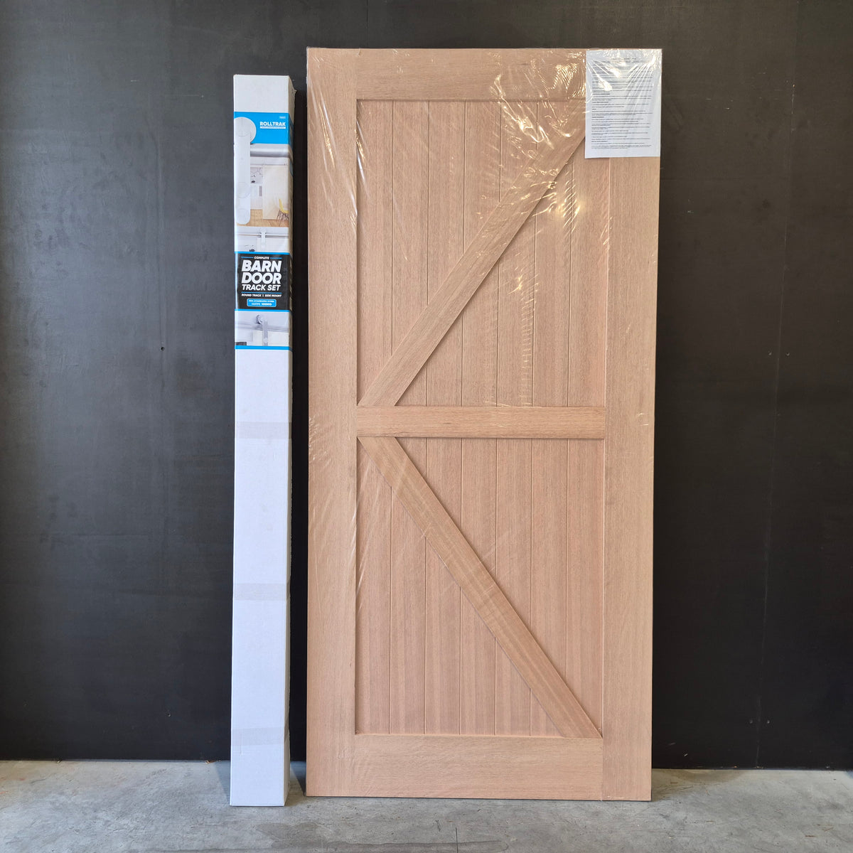 Barn Door - 2150h x 1000w Solid Core w/ 2 x Diagonal Brace, Meranti Veneer + Track *New* 40063