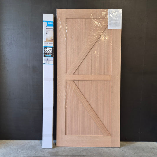 Barn Door - 2150h x 1000w Solid Core w/ 2 x Diagonal Brace, Meranti Veneer + Track *New* 40063