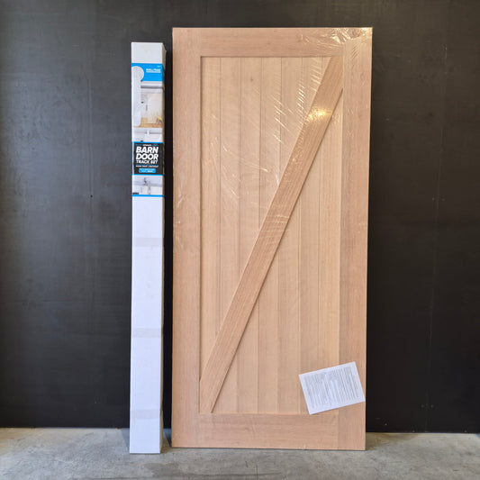Barn Door - 2150h x 1000w Solid Core w/ 1 x Diagonal Brace, Meranti Veneer + Track *New* 40065