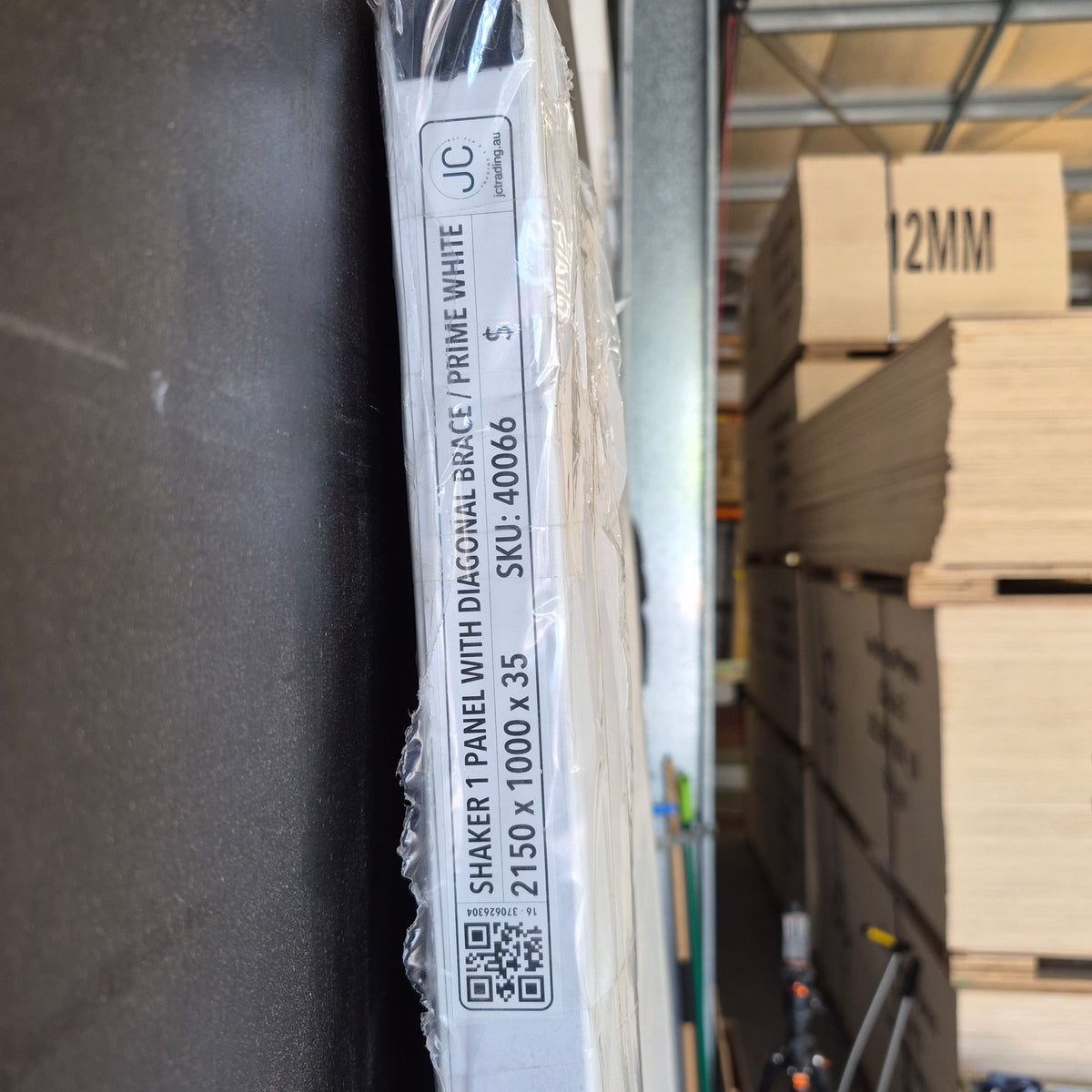 Barn Door - 2150h x 1000w Solid Core w/ 1 x Diagonal Brace, Pre-Primed MDF Finish + Track *New* 40066