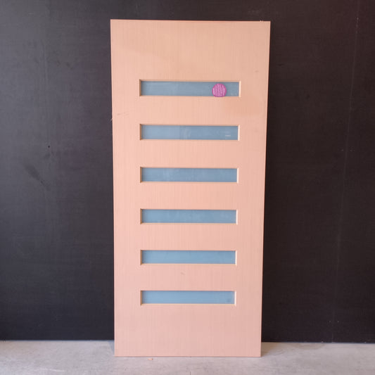 Timber Entry Door - 2040h x 920w Solid Core w/ 6 x Obscure (frosted) Horizontal Glass (PMAD106) *Factory 2nd* 30522