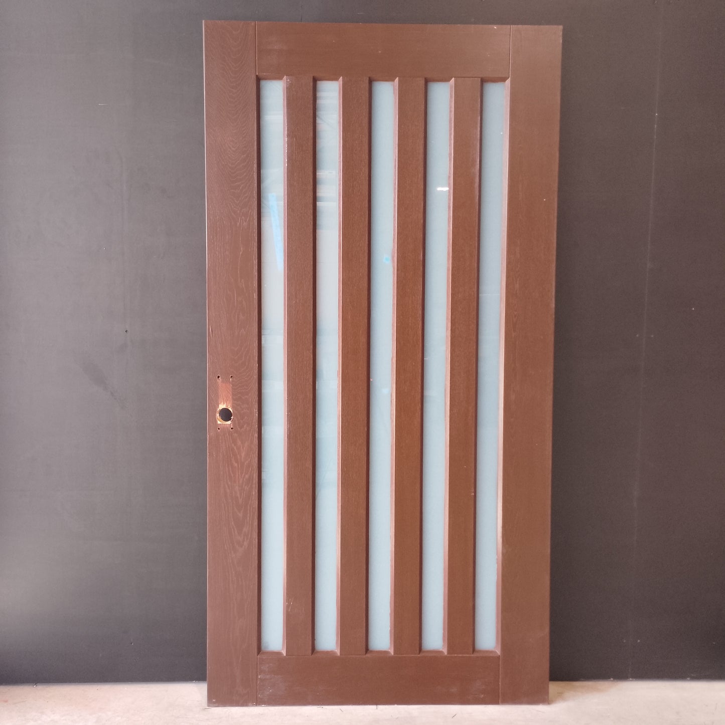 External Timber Door - 2340h x 1200w Solid Core w/ 5 X Obscure (frosted) Glass  (AWOWS 5VG) *2nd Hand* 30526