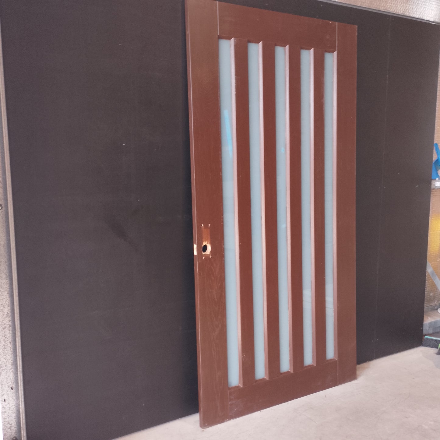 External Timber Door - 2340h x 1200w Solid Core w/ 5 X Obscure (frosted) Glass  (AWOWS 5VG) *2nd Hand* 30526