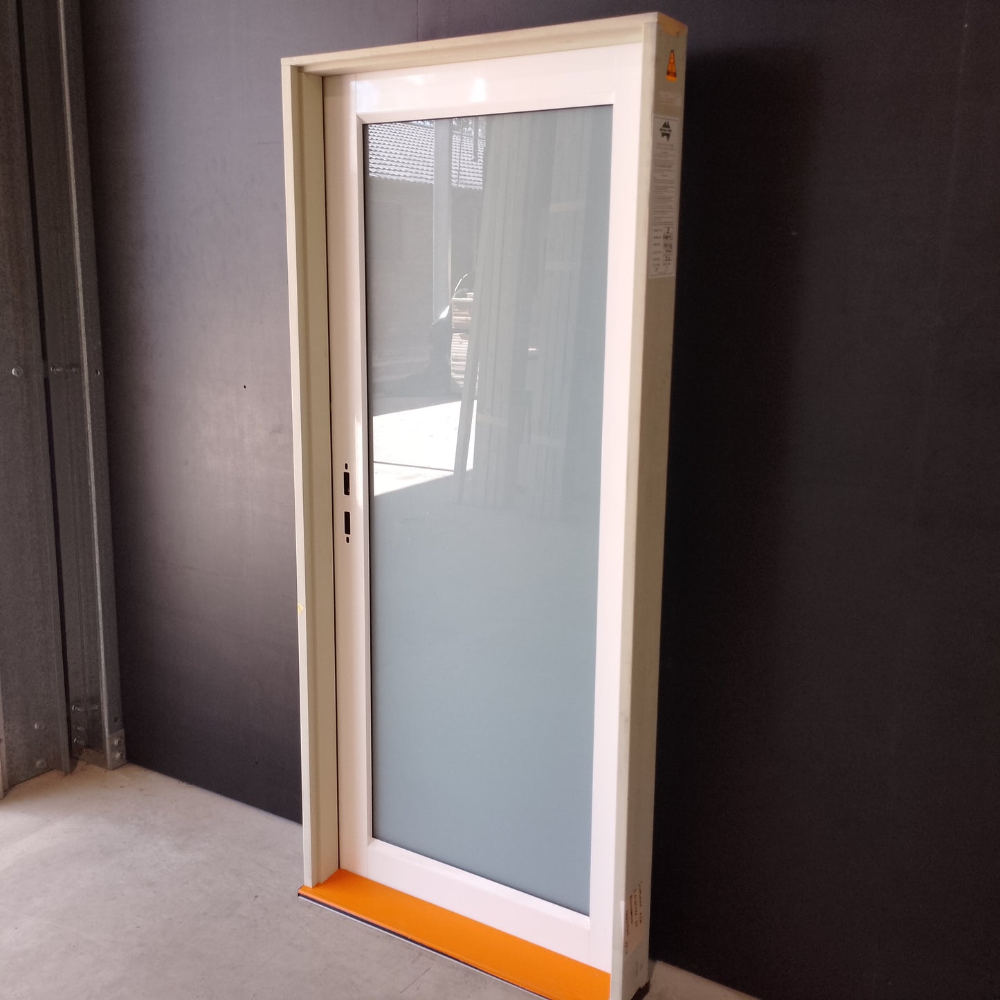 Aluminium Entry Door - Pre-Hung in a 2095h x 937w Frame w/ 1 x Obscure Glass *Factory 2nd* 30600