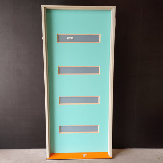 Timber Entry Door - Pre-Hung in a 2095h x 937w Frame w/ 4 x Obscure Glass *Factory 2nd* 30604