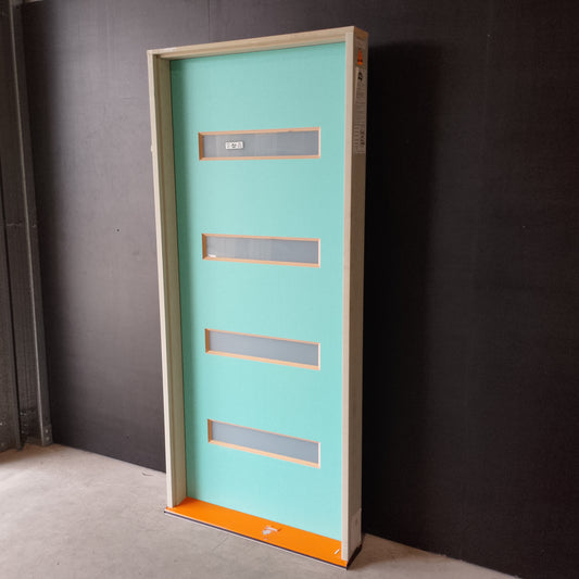 Timber Entry Door - Pre-Hung in a 2095h x 937w Frame w/ 4 x Obscure Glass *Factory 2nd* 30604
