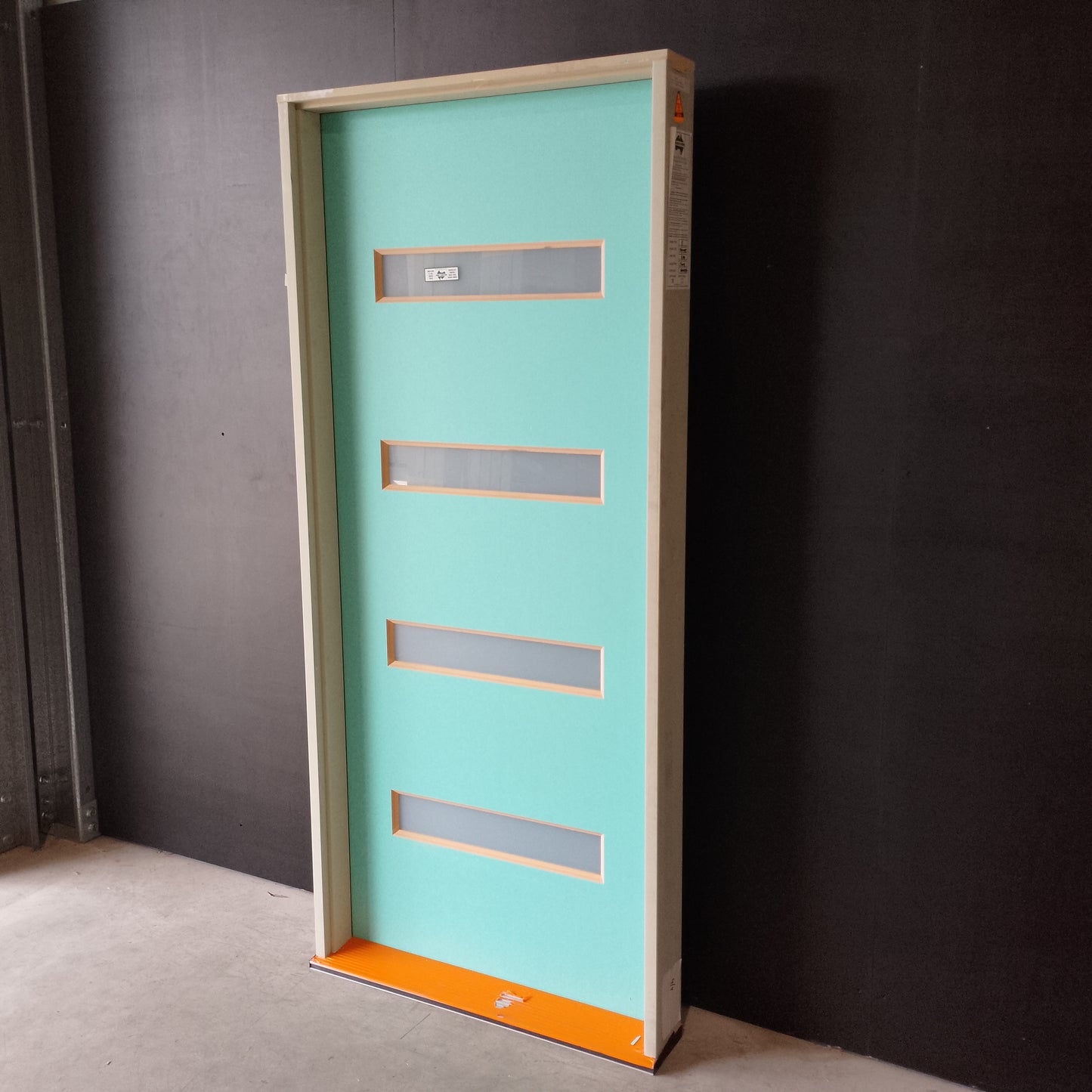 Timber Entry Door - Pre-Hung in a 2095h x 937w Frame w/ 4 x Obscure Glass *Factory 2nd* 30604