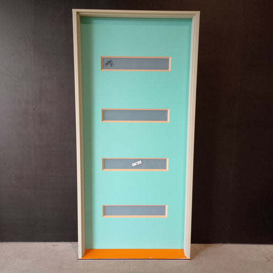 Timber Entry Door - Pre-Hung in a 2095h x 987w Frame w/ 4 x Obscure Glass *Factory 2nd* 30605