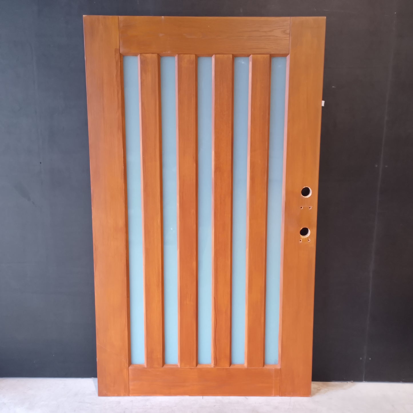 External Timber Door - 2040h x 1200w Solid Core w/ 5 X Obscure (frosted) Glass  (AWOWS 5VG) *Factory 2nd* 30609