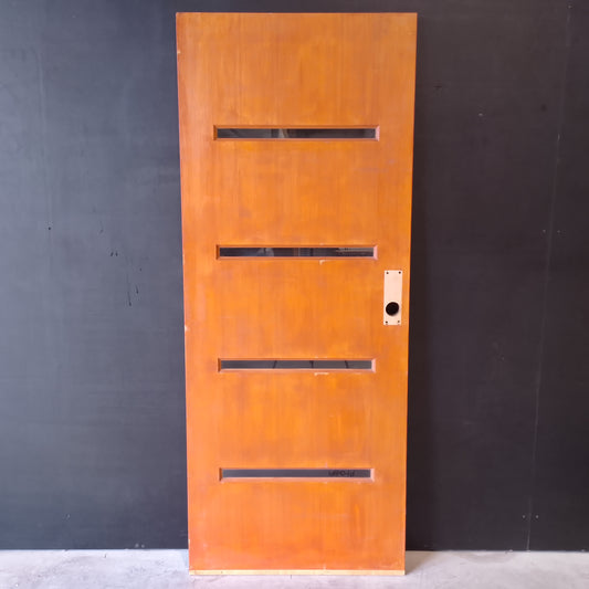 External Timber Door - 2040h x 820w Solid Core w/ 4 X Clear Glass  (VER4) *Factory 2nd* 30655