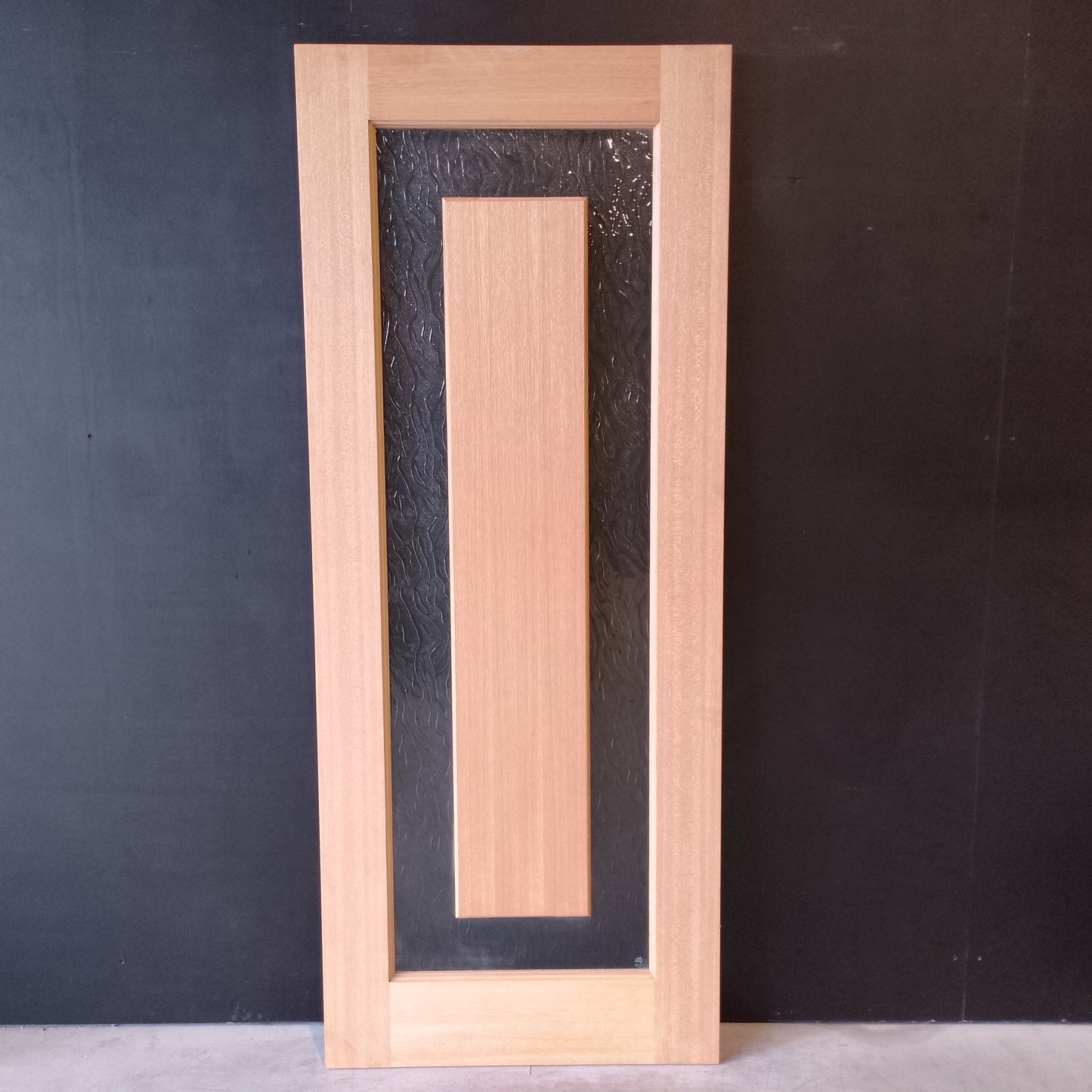 External Timber Door - 2040h x 820w Solid Core w/ 1 X Africana Glass (XIL1) *Factory 2nd* 30727