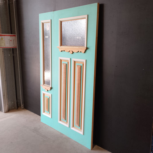 External Timber Door Rebated Set - 2100h x 1330w Solid Core w/ 2 X Cathedral Glass (XCB1 / XCB2) *Factory 2nd* 30731