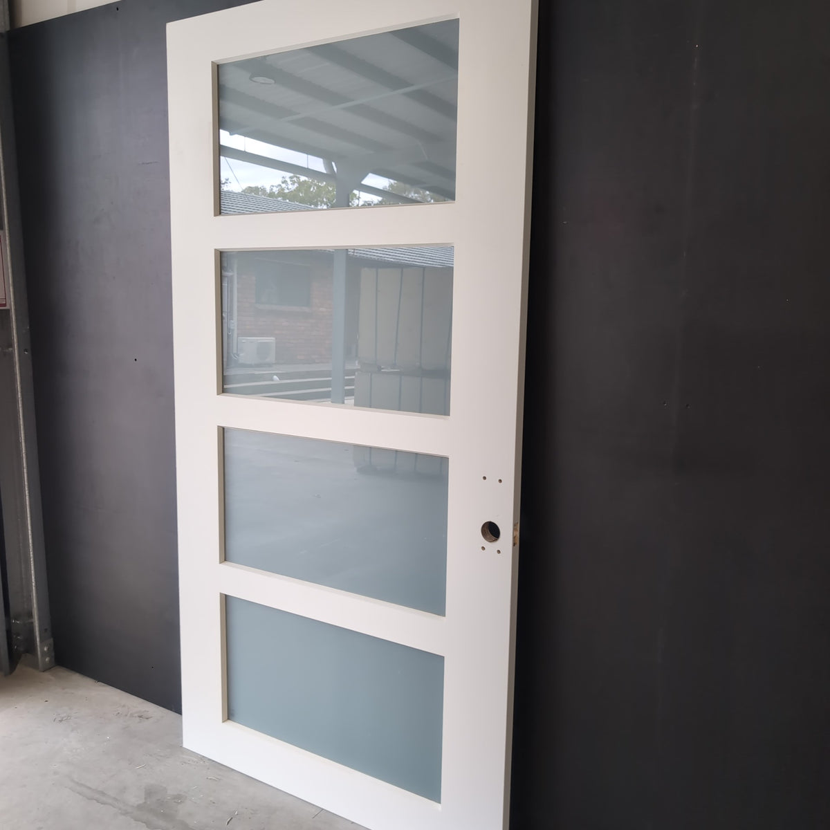 External Timber Door - 2340h x 1200w Solid Core w/ 4 X Obscure Glass (PMAD4G) *Factory 2nd* 30797