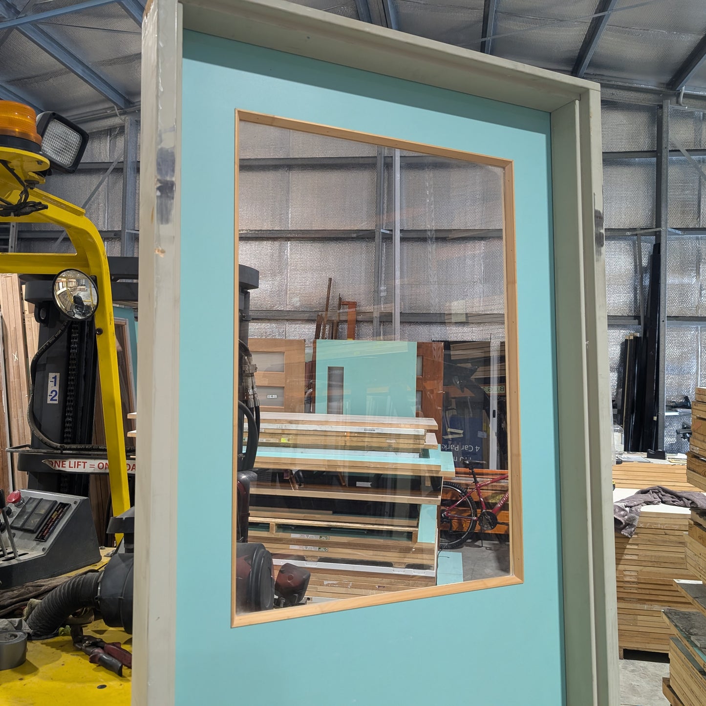 Timber Entry Door Pre-Hung In Frame - 2410h x 837w Hollow Core w/ 1 x Glass *Factory Second* 30285