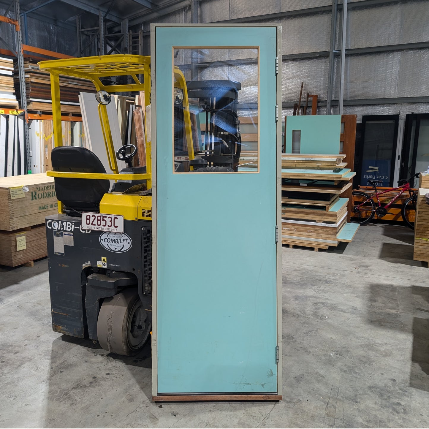 Timber Entry Door Pre-Hung In Frame - 2410h x 837w Hollow Core w/ 1 x Glass *Factory Second* 30285